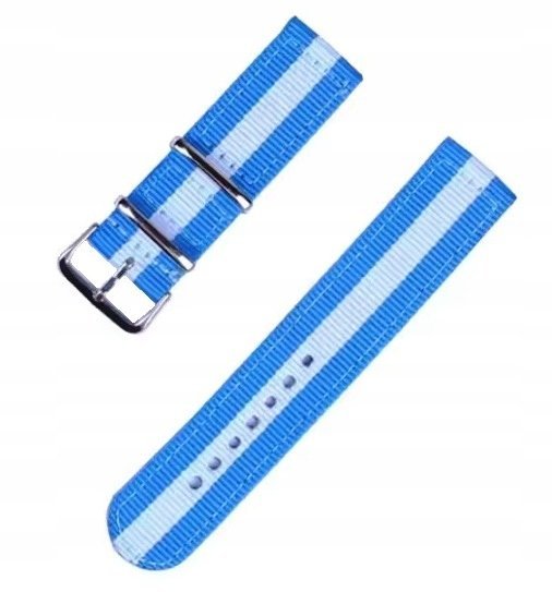NOWY, NIEBIESKO-BIAŁY, PARCIANY, NYLONOWY PASEK TYPU NATO - 20MM
