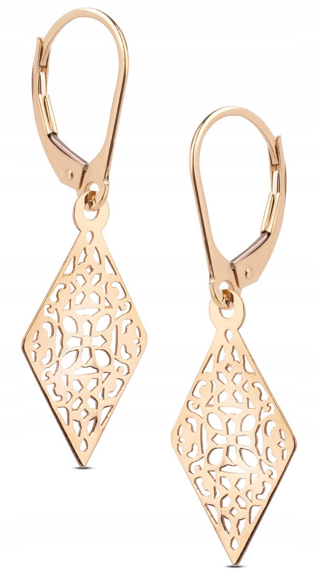 ZŁOTE WISZĄCE KOLCZYKI Z AŻUROWYM WZOREM KARO 8KT 333