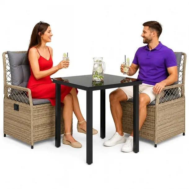 Zestaw Mebli Ogrodowych z Rattanu PE, Stół 80x80x74 cm, Krzesła 55x60x93