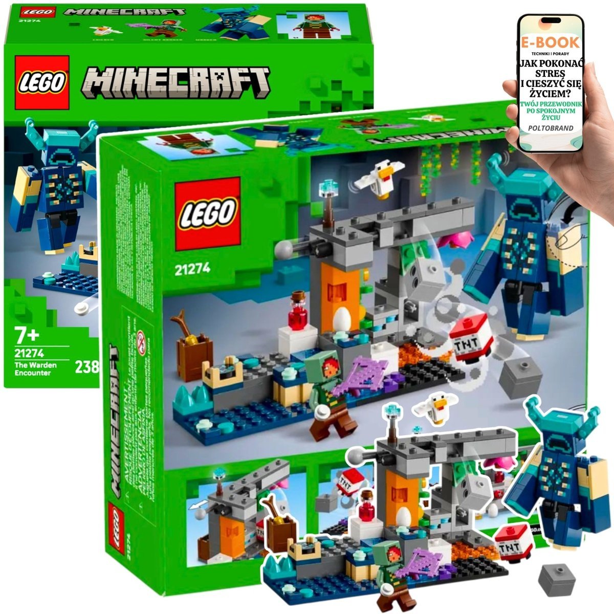 LEGO PREZENT DLA DZIECKA 7+ Minecraft Spotkanie ze Strażnikiem (21274) Zestaw Lego z Jaskinią, TNT i Figurką Bossa + EBOOK-1