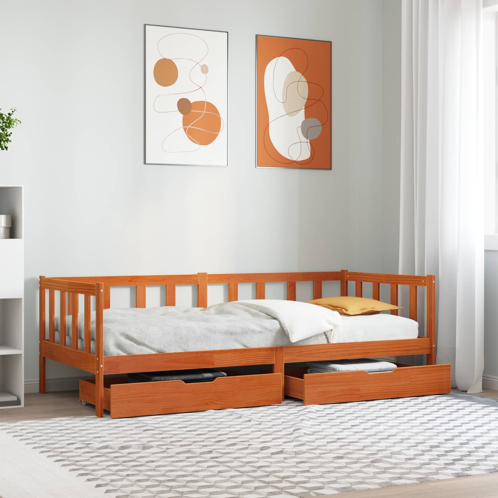 vidaXL Łóżko dzienne z szufladą 3 pcs Woskowy Brąz Lite drewno sosnowe