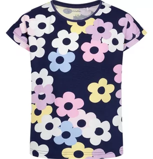Bluzki dla dziewczynek - T-shirt z krótkim rękawem dla dziewczynki, w kwiaty, granatowy 3-8 lat - grafika 1