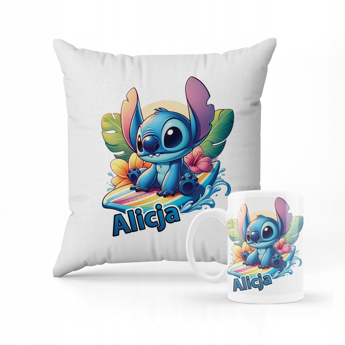 ZESTAW PODUSZKA + KUBEK PREZENT DLA DZIECKA STICH STITCH STICZ + IMIĘ #2
