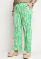 Spodnie damskie - Zielone Szerokie Spodnie z Wysokim Stanem i Gumką w Pasie Miffiana - miniaturka - grafika 1