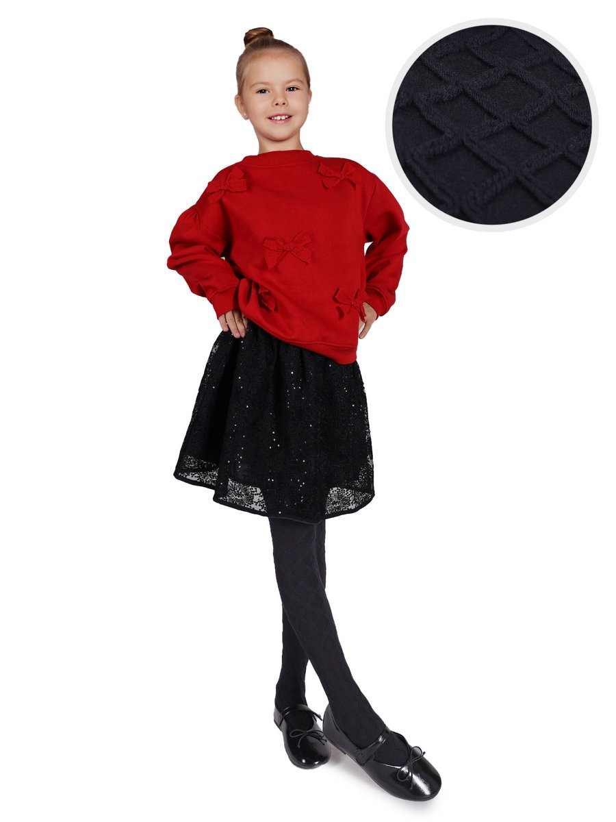 Rajstopy bawełniane dziewczęce dziecięce ze wzorem czarne 140-146 MYWAY