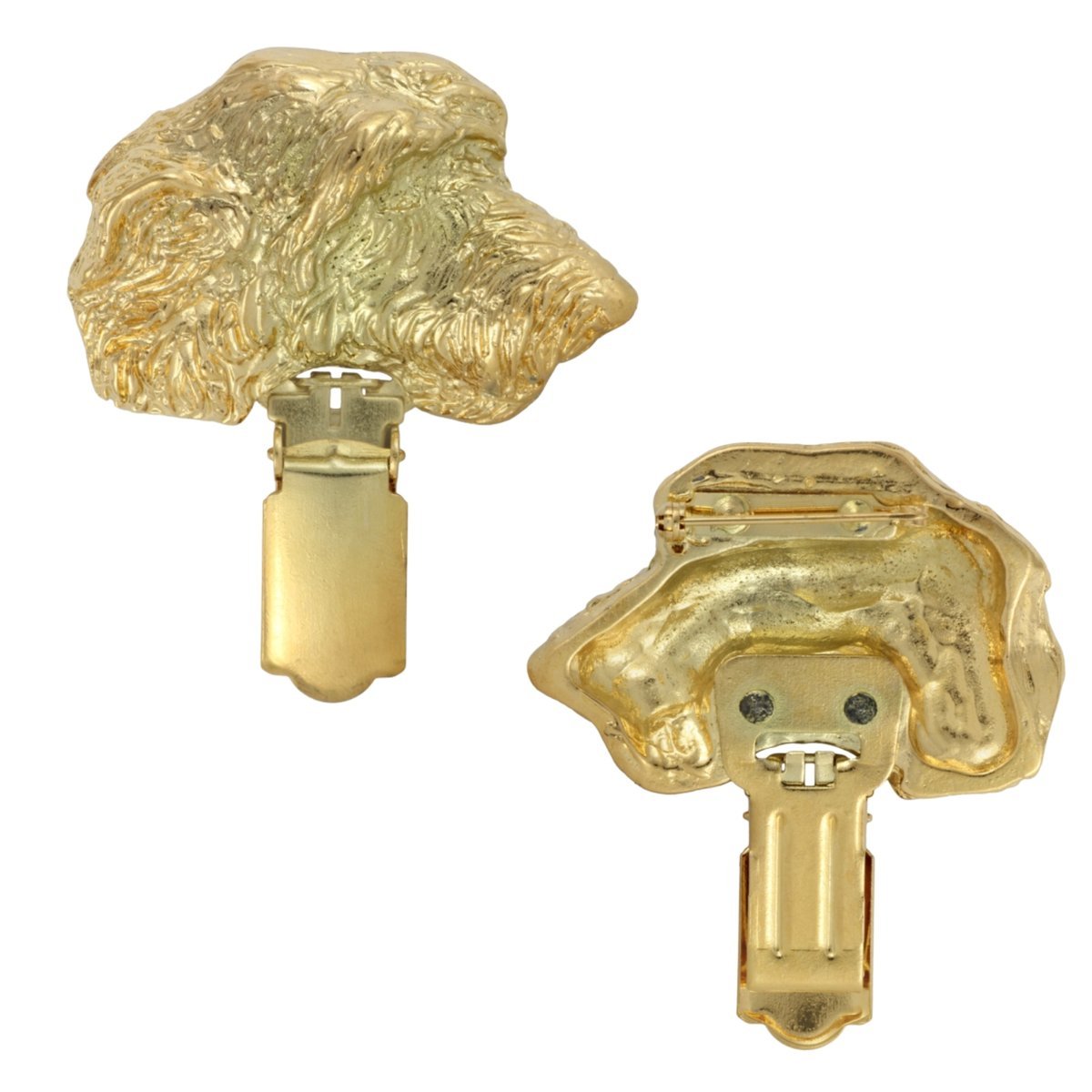 Wilczarz irlandzki, Irish wolfhound - broszka z klipsem, pozłacany uchwyt na numer startowy, elegancka przypinka na wystawę psów marki Art-Dog