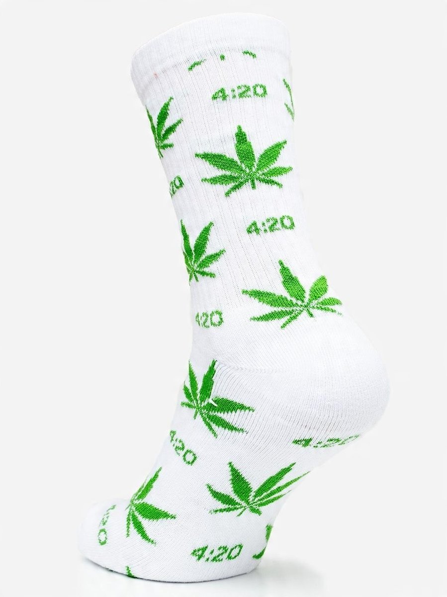Długie Skarpetki Meskie Kush 4:20 Liście Skarpety Bawełniane Białe