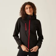Kurtki i kamizelki sportowe damskie - Regatta Professional Damski softshell z kapturem Venturer Czarno-czerwony, Rozmiar: 46 - miniaturka - grafika 1