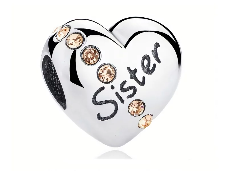 Pandora Valerio.pl Rodowany srebrny charms serce heart siostra sister cyrkonie srebro 925 BEAD098 BEAD098