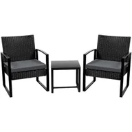 Meble ogrodowe - Zestaw mebli ogrodowych do ogrodu na balkon taras rattan stolik czarny 3 el - miniaturka - grafika 1