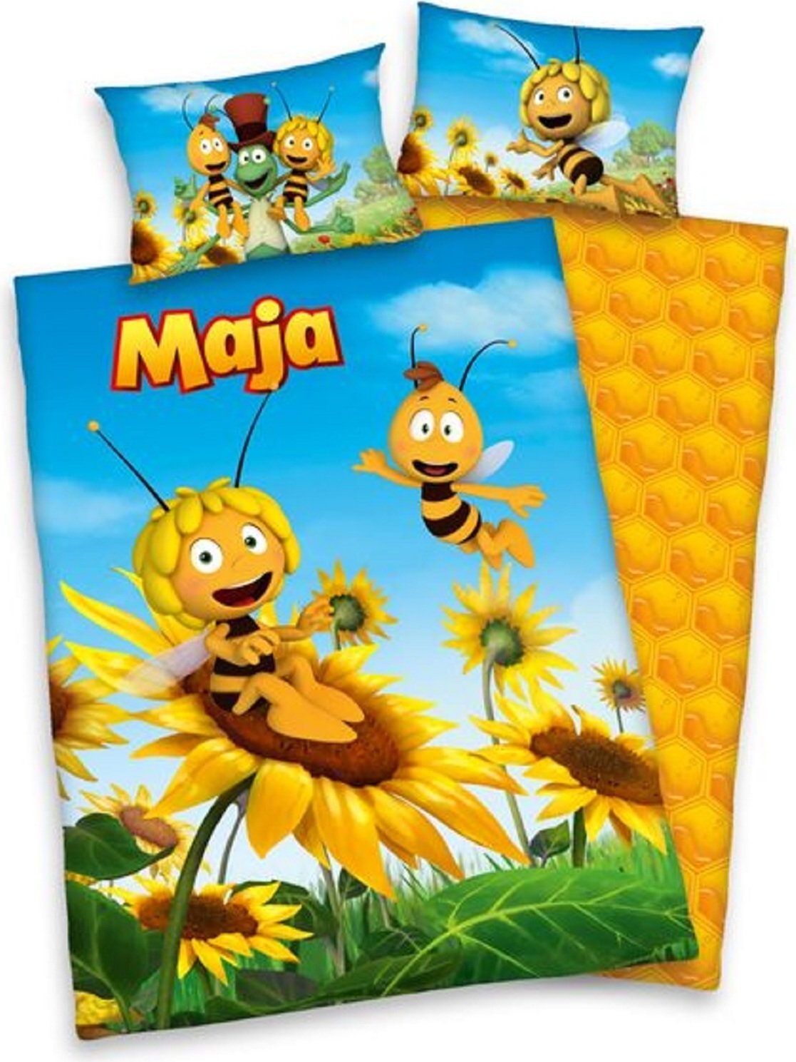 Herding dwustronna pościel dziecięca Maya the Bee żółto niebieska 100x135 cm + 40x60 cm