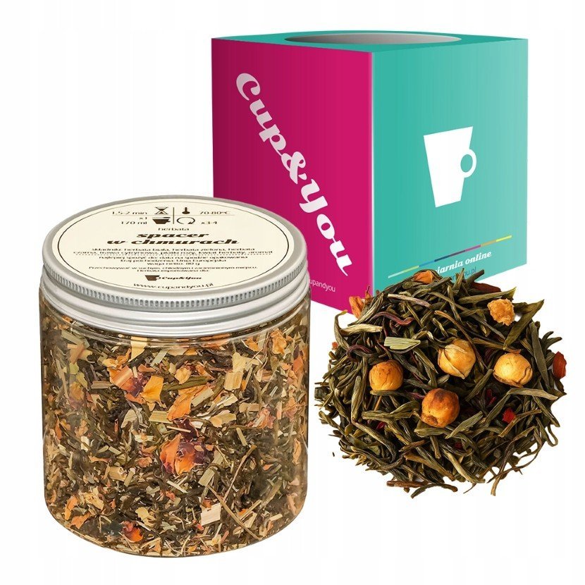 Herbata biała SPACER W CHMURACH trawa cytrynowa płatki róży 80g - sypana liściasta herbata PREMIUM na prezent upominek Cup&You