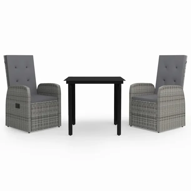 Stylowy zestaw mebli ogrodowych szaro-czarny, stół 80x80x74 cm, krzesła
