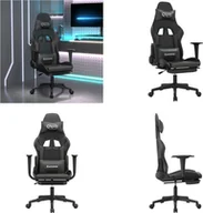 Fotele gamingowe - vidaXL Fotel gamingowy z podnóżkiem z czarnej i szarej sztucznej skóry - Fotel gamingowy - Krzesła gamingowe - Fotel biurowy - Krzesło - miniaturka - grafika 1