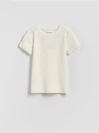 Koszulki dla dziewczynek - Reserved - Bawełniana bluzka w prążki - złamana biel - miniaturka - grafika 1