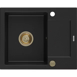 Mexen Enzo zlewozmywak granitowy 1-komorowy z ociekaczem 576 x 465 mm, czarny, syfon złoty - Zlewozmywaki - miniaturka - grafika 1