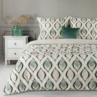 Pościel - Eurofirany Pościel satynowa 220x200 Spring 12 Geometria kremowa zielona - miniaturka - grafika 1