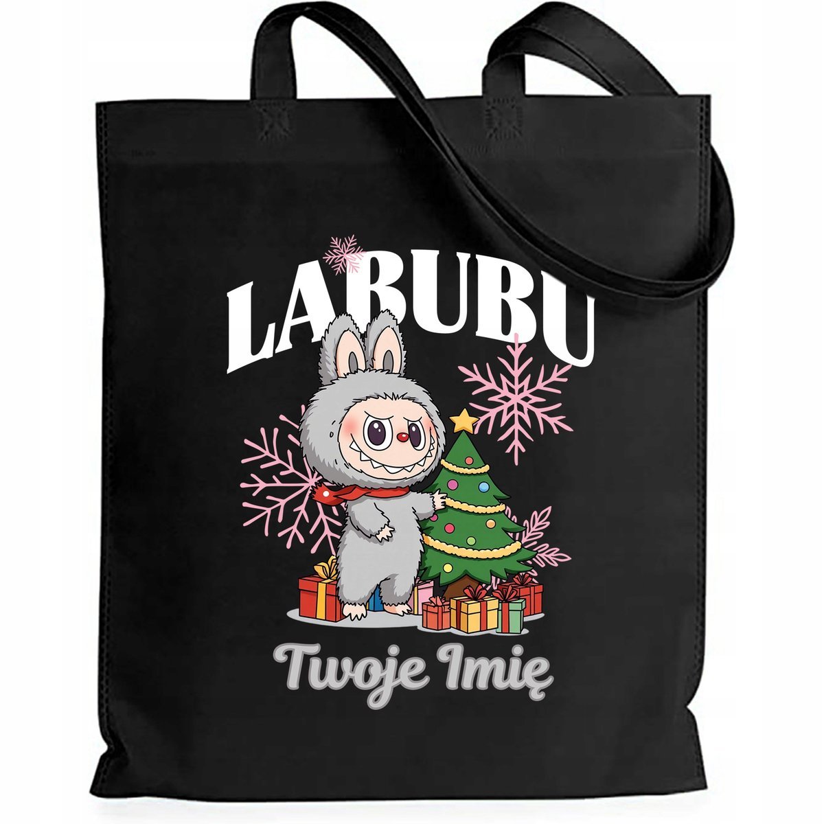 Torba EKO Czarna Shopper SZARY *IMIĘ* Prezent Święta Mikołajki Wzory