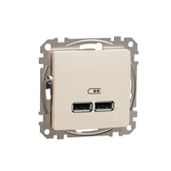 Gniazdka elektryczne - Schneider SEDNA Design & Elements beżowe Ładowarka USB A+A - miniaturka - grafika 1