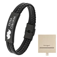 Bransolety męskie - Bransoletka męska z GRAWEREM czarna plecionka blas - miniaturka - grafika 1