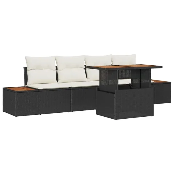 Zestaw Sof Ogrodowych Modularnych, Czarno-Biały, Rattan, Stal