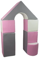 Klocki - mini zamek 6 dużych klocków piankowych do zabawy żłobków przedszkoli (biały, pudrowy róż, szary) - miniaturka - grafika 1