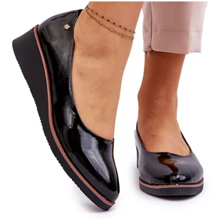 Vinceza Klasyczne Lakierowane Czółenka Na Koturnie Czarne Paola - Czółenka - miniaturka - grafika 1