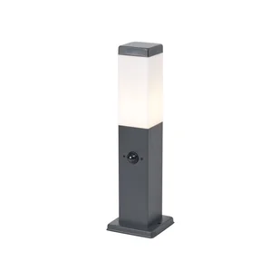 QAZQA Lampa zewnętrzna ciemnoszara ze szkłem opalowym 45 cm IP44 z gniazdem i czujnikiem ruchu - Malios - Lampy ogrodowe - miniaturka - grafika 1
