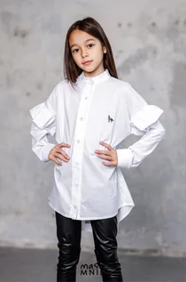 Bluzki dla dziewczynek - Koszula dziewczęca z falbankami mashMNIE biała - grafika 1
