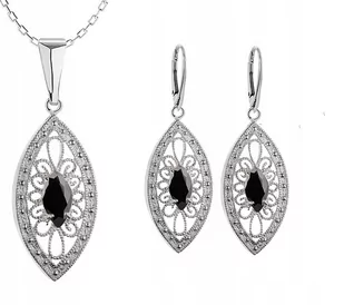 SREBRNY KOMPLET BIŻUTERII Z CZARNYMI CYRKONIAMI - Zestawy biżuterii dla kobiet - miniaturka - grafika 1