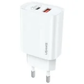 Ładowarki do telefonów - Usams Ład. siec. 1xUSB-C+1xUSB T35 20W (only head) PD3.0 +QC3.0 Fast Charging biały/white CC121TC01 (US-CC121) - miniaturka - grafika 1