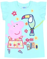 Moda i Uroda OUTLET - Seledynowa koszulka z falbankami i kolorowym nadrukiem Świnka Peppa i tukan 6 lat 116 cm - miniaturka - grafika 1