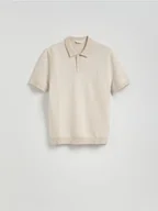 Swetry męskie - Reserved - Sweter polo ze strukturalnej dzianiny - beżowy - miniaturka - grafika 1