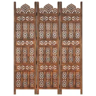 Parawany - Parawan VidaXL, 3-panelowy, rzeźbiony, brązowy, drewno mango, 120x165 cm - miniaturka - grafika 1