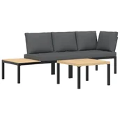 Sofy ogrodowe - vidaXL 3-częściowa sofa ogrodowa z poduszkami czarna aluminium - miniaturka - grafika 1