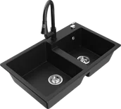 Zlewozmywaki z baterią - Mexen Tomas zlewozmywak granitowy 2-komorowy z baterią kuchenną Elia, czarny - 6516-77-670101-70 - miniaturka - grafika 1