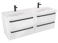 Szafki łazienkowe - Szafka Wisząca Z Umywalką ATH 120 cm DUO - Biały Wysoki Połysk - Uchwyty Czarne Matowe - miniaturka - grafika 1