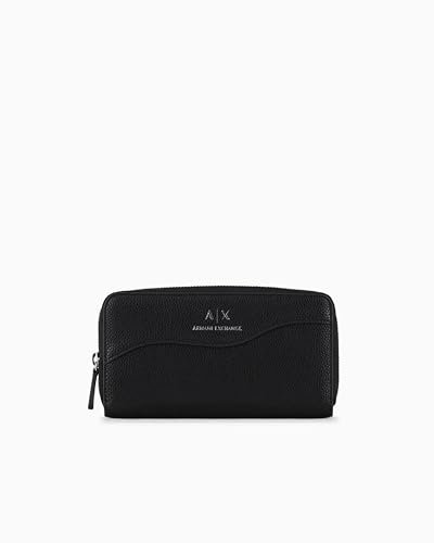 Armani Exchange Women's Zip Around Bi-Fold Wallet, czarny, czarny