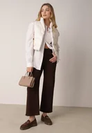 Spodnie damskie - Ciemnobrązowe Bawełniane Jeansy z Wysokim Stanem i Szerokimi Nogawkami Taphixa - miniaturka - grafika 1