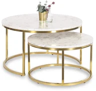 Ławy i stoliki kawowe - Zestaw Stolików Kawowych OLIS MAX 60 cm/80 cm Marmur Złoty Glamour - miniaturka - grafika 1