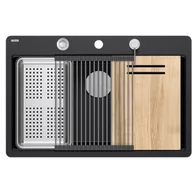 Zlewozmywaki - QUADRON HQM7650U7_FM_BS QUADRON | MARC 110 FM | granitowy zlewozmywak kuchenny CZARNY mat + STAL - miniaturka - grafika 1