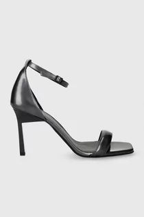 Sandały damskie - Calvin Klein sandały skórzane GEO STIL SQUARE SANDAL 90-PEARL kolor szary HW0HW01993 - grafika 1