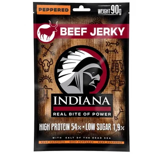 Mięso suszone Indiana Jerky Beef Peppered 90g - Zdrowa żywność - miniaturka - grafika 1