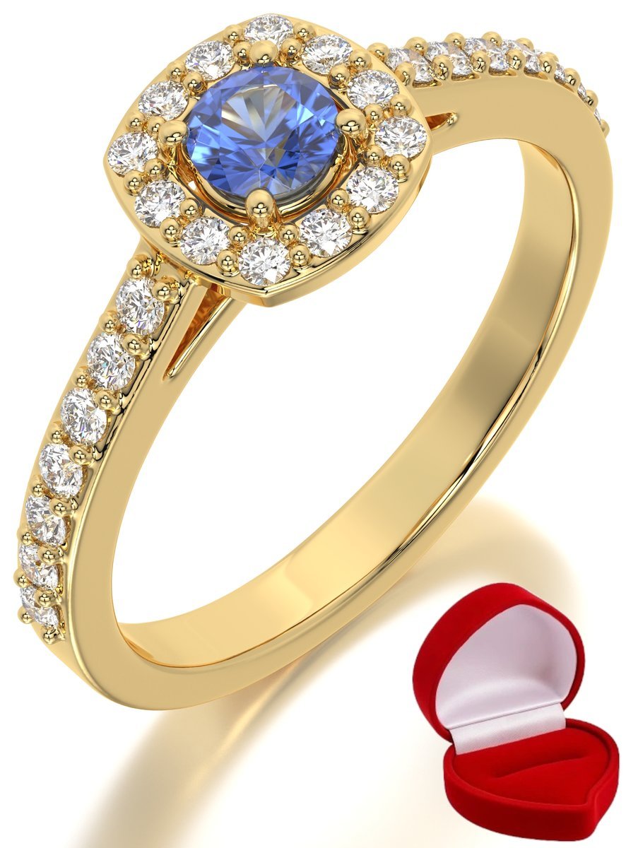 ZŁOTY PIERŚCIONEK ZARĘCZYNOWY 585 14k SZAFIR 0,19 ct + PUDEŁKO R27