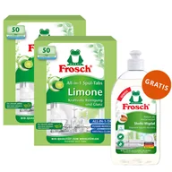 Środki do zmywarek - Zestaw Frosch, tabletki do zmywarek, All in One, limonkowe, 2 x 50 sztuk + płyn do mycia naczyń, migdałowy, 500 ml gratis - miniaturka - grafika 1