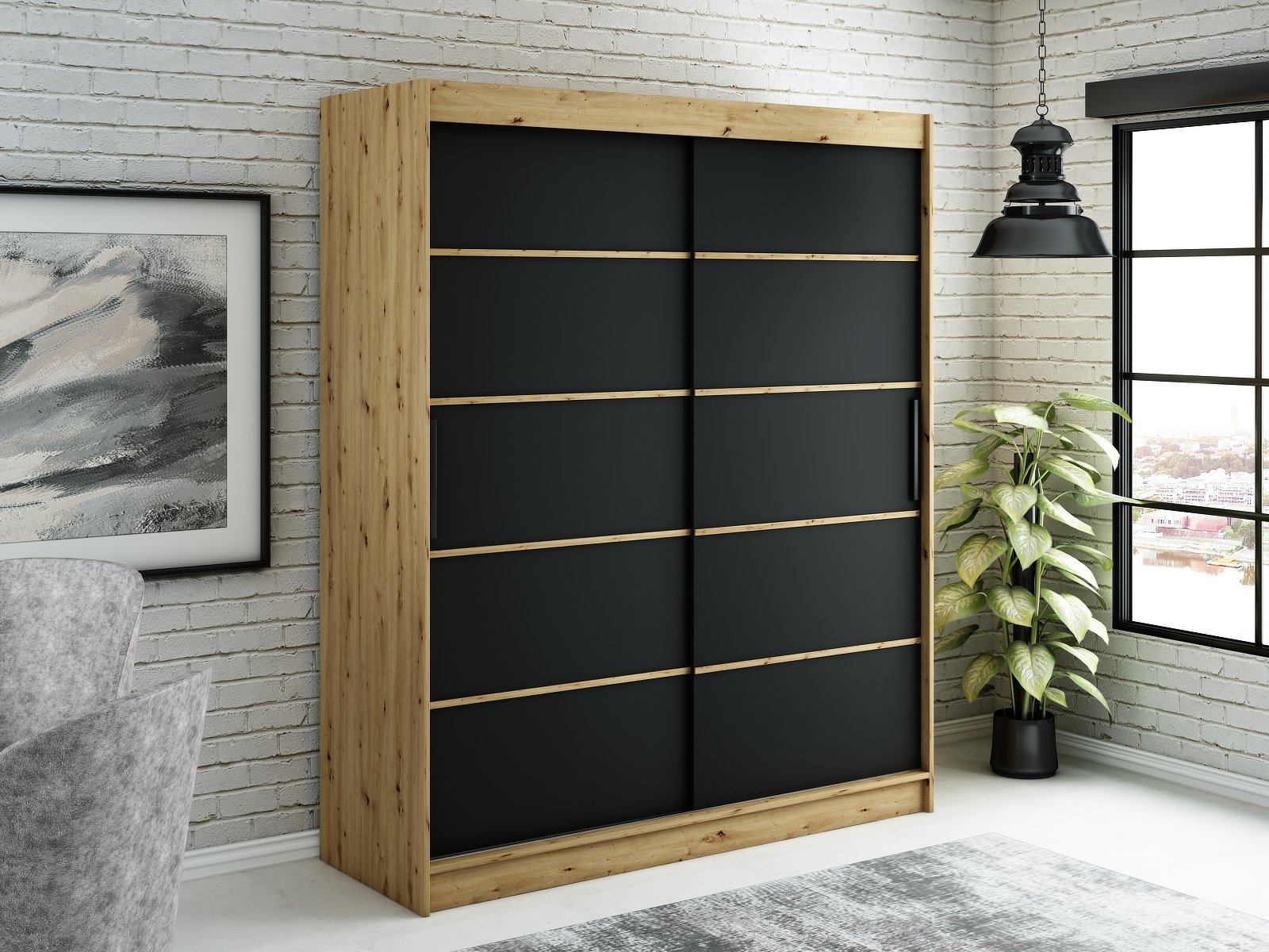 MINIO szafa 180 cm LETO V1 czarny mat / dąb Artisan