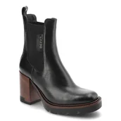 Botki damskie - Czarne Botki Carinii Eleganckie Skórzane Buty Na Jesień - miniaturka - grafika 1