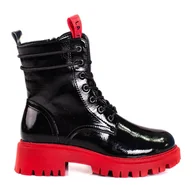 Botki damskie - Workery damskie Shelovet z czerwoną podeszwą czarne - SHELOVET - miniaturka - grafika 1