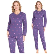 Piżamy damskie - PIŻAMA DAMSKA BAWEŁNIANA MORELLA DŁUGI RĘKAW DŁUGIE SPODNIE FIOLETOWA KOKARDKI ELEGANCKA DŁUGA BAWEŁNA 100% XXL - miniaturka - grafika 1