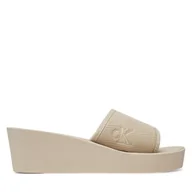 Klapki i japonki damskie - Klapki Calvin Klein Jeans Beach Wedge Slide Canvas YW0YW01725 Beżowy - miniaturka - grafika 1